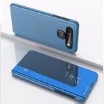 For LG K51S Plated Mirror Horizontal Flip Leather Case with Holder(Blue)