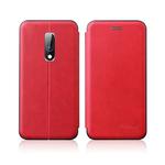 For OnePlus 6T / OnePlus 7 Integrated Electricity Pressing Retro Texture Magnetic TPU+PU Leather Case with Card Slot & Holder(Red)