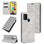 For Samsung Galaxy M31 Retro-skin Business Magnetic Suction Leather Case with Holder & Card Slots & Wallet(Grey)