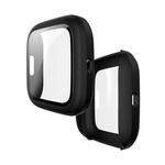 For Fitbit Versa 2 Fuel injection Frosted PC Shell + Tempered Glass Film(Black)