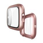 For Fitbit Versa 2 Fuel injection Frosted PC Shell + Tempered Glass Film(Rose Gold)