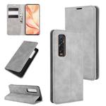 For OPPO Find X2 Pro Retro-skin Business Magnetic Suction Leather Case with Holder & Card Slots & Wallet(Grey)