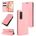 For OPPO Find X2 Pro Retro-skin Business Magnetic Suction Leather Case with Holder & Card Slots & Wallet(Pink)