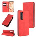 For OPPO Find X2 Pro Retro-skin Business Magnetic Suction Leather Case with Holder & Card Slots & Wallet(Red)