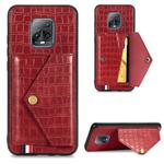 For Xiaomi Redmi 10X Pro 5G Crocodile Pattern PU+TPU+PVC Shatter-resistant Mobile Phone Case with Magnetic Invisible Holder & Holder & Card Slots(Red)