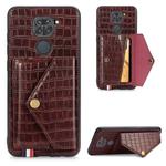 For Xiaomi Redmi 10X 4G/Note 9 Crocodile Pattern PU+TPU+PVC Shatter-resistant Mobile Phone Case with Magnetic Invisible Holder & Holder & Card Slots(Brown)