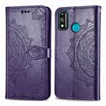 For Huawei Honor 9X Lite Halfway Mandala Embossing Pattern Horizontal Flip Leather Case with Holder & Card Slots & Wallet & Photo Frame & Lanyard(Purple)