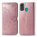 For Huawei Honor 9X Lite Halfway Mandala Embossing Pattern Horizontal Flip Leather Case with Holder & Card Slots & Wallet & Photo Frame & Lanyard(Rose Gold)