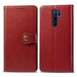 For Xiaomi Redmi 9 Retro Solid Color Leather Buckle Phone Case with Photo Frame & Card Slot & Wallet & Bracket(Red)