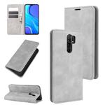 For Xiaomi Redmi 9 Retro-skin Business Magnetic Suction Leather Case with Holder & Card Slots & Wallet(Grey)