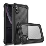 For iPhone X / XS Transparent Carbon Fiber Texture Rugged Full Body TPU+PC Scratch-Resistant Shockproof Case(Black)