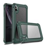 For iPhone X / XS Transparent Carbon Fiber Texture Rugged Full Body TPU+PC Scratch-Resistant Shockproof Case(Army Green)