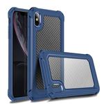 For iPhone X / XS Transparent Carbon Fiber Texture Rugged Full Body TPU+PC Scratch-Resistant Shockproof Case(Blue)