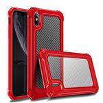 For iPhone XS Max Transparent Carbon Fiber Texture Rugged Full Body TPU+PC Scratch-Resistant Shockproof Case(Red)