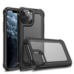 For iPhone 11 Pro Max Transparent Carbon Fiber Texture Rugged Full Body TPU+PC Scratch-Resistant Shockproof Case(Black)