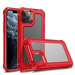 For iPhone 11 Pro Max Transparent Carbon Fiber Texture Rugged Full Body TPU+PC Scratch-Resistant Shockproof Case(Red)