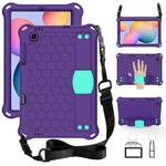 For Samsung Galaxy Tab S6 Lite P610 Honeycomb EVA + PC Shockproof Case with Strap(Purple+Aqua)