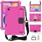 For Samsung Galaxy Tab S6 Lite P610 Honeycomb EVA + PC Shockproof Case with Strap(RoseRed+Black)