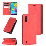 For Samsung Galaxy M01 Retro-skin Business Magnetic Suction Leather Case with Holder & Card Slots & Wallet(Red)