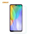 For Huawei Y6p 2 PCS ENKAY Hat-Prince 0.26mm 9H 2.5D Curved Edge Tempered Glass Film