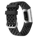 For Fitbit Charge 3 / 4 Hollow Square Silicone Watch Band Wristband(Black)