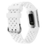 For Fitbit Charge 3 / 4 Hollow Square Silicone Watch Band Wristband(White)