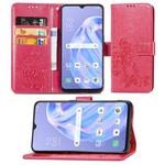 For OPPO  Reno 3A Four-leaf Clasp Embossed Buckle Mobile Phone Protection Leather Case with Lanyard & Card Slot & Wallet & Bracket Function(Magenta)