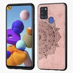 For Samsung Galaxy A21s Mandala Embossed Cloth Cover PC + TPU Mobile Phone Case with Magnetic Function and Hand Strap(Rose Gold)