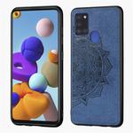 For Samsung Galaxy A21s Mandala Embossed Cloth Cover PC + TPU Mobile Phone Case with Magnetic Function and Hand Strap(Blue)