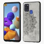 For Samsung Galaxy A21s Mandala Embossed Cloth Cover PC + TPU Mobile Phone Case with Magnetic Function and Hand Strap(Gray)