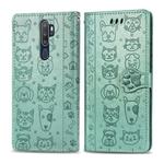 For OPPO A5 (2020) / A9 (2020) Cute Cat and Dog Embossed Horizontal Flip Leather Case with Holder & Card Slots & Wallet & Cartoon Clasp & Lanyard(Green)
