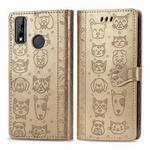 For Huawei Y8S Cute Cat and Dog Embossed Horizontal Flip Leather Case with Holder & Card Slots & Wallet & Cartoon Clasp & Lanyard(Gold)