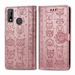 For Huawei Y8S Cute Cat and Dog Embossed Horizontal Flip Leather Case with Holder & Card Slots & Wallet & Cartoon Clasp & Lanyard(Rose Gold)