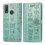 For Huawei Y8S Cute Cat and Dog Embossed Horizontal Flip Leather Case with Holder & Card Slots & Wallet & Cartoon Clasp & Lanyard(Green)