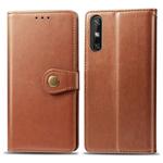 For Huawei Enjoy 10E Retro Solid Color Leather Buckle Phone Case with Lanyard & Photo Frame & Card Slot & Wallet & Stand Function(Brown)