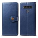 For LG K61 Retro Solid Color Leather Buckle Phone Case with Lanyard & Photo Frame & Card Slot & Wallet & Stand Function(Blue)