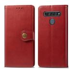 For LG K61 Retro Solid Color Leather Buckle Phone Case with Lanyard & Photo Frame & Card Slot & Wallet & Stand Function(Red)