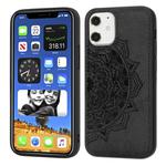 For iPhone 12 mini Mandala Embossed Cloth Cover PC + TPU Mobile Phone Case with Magnetic Function and Hand Strap(Black)