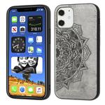 For iPhone 12 mini Mandala Embossed Cloth Cover PC + TPU Mobile Phone Case with Magnetic Function and Hand Strap(Grey)