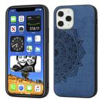 For iPhone 12 / 12 Pro Mandala Embossed Cloth Cover PC + TPU Mobile Phone Case with Magnetic Function and Hand Strap(Blue)