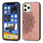 For iPhone 12 Pro Max Mandala Embossed Cloth Cover PC + TPU Mobile Phone Case with Magnetic Function and Hand Strap(Rose Gold)