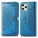 For iPhone 12 Pro Max Halfway Mandala Embossing Pattern Horizontal Flip Leather Case with Holder & Card Slots & Wallet & Lanyard(Blue)