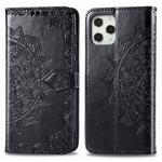 For iPhone 12 / 12 Pro Halfway Mandala Embossing Pattern Horizontal Flip Leather Case with Holder & Card Slots & Wallet & Lanyard(Black)