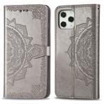 For iPhone 12 / 12 Pro Halfway Mandala Embossing Pattern Horizontal Flip Leather Case with Holder & Card Slots & Wallet & Lanyard(Grey)