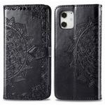 For iPhone 12 mini Halfway Mandala Embossing Pattern Horizontal Flip Leather Case with Holder & Card Slots & Wallet & Lanyard(Black)