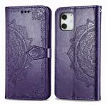 For iPhone 12 mini Halfway Mandala Embossing Pattern Horizontal Flip Leather Case with Holder & Card Slots & Wallet & Lanyard(Purple)