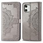 For iPhone 12 mini Halfway Mandala Embossing Pattern Horizontal Flip Leather Case with Holder & Card Slots & Wallet & Lanyard(Grey)