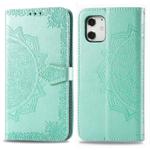 For iPhone 12 mini Halfway Mandala Embossing Pattern Horizontal Flip Leather Case with Holder & Card Slots & Wallet & Lanyard(Green)