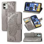 For iPhone 12 Pro Max Butterfly Love Flower Embossed Horizontal Flip Leather Case with Bracket / Card Slot / Wallet / Lanyard(Gray)