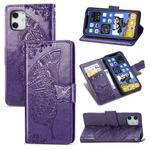 For iPhone 12 Pro Max Butterfly Love Flower Embossed Horizontal Flip Leather Case with Bracket / Card Slot / Wallet / Lanyard(Dark Purple)